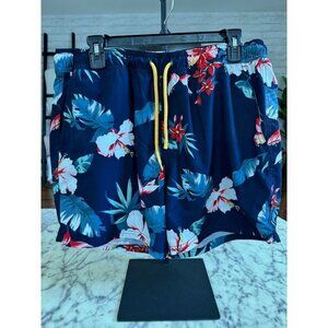 J. Crew Blue Red 8" Stretch Swim Trunk in Hibiscus Print Mens Size Large